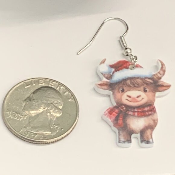 Bull Earring, Santa Earring, Cow Earring, Christmas Earring, Gift Idea, Holiday - Picture 4 of 4